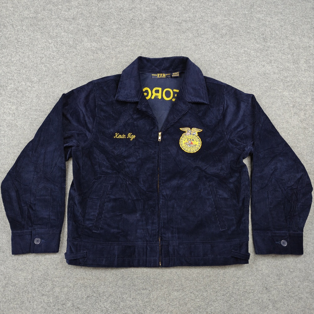 FFA Jacket Mens 44 Blue Corduroy Varsity Collared Full Zip Embroidered Pelham